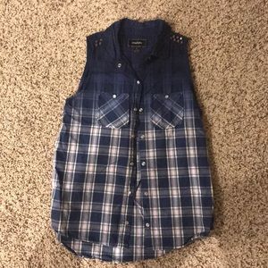 Blue button up tank top